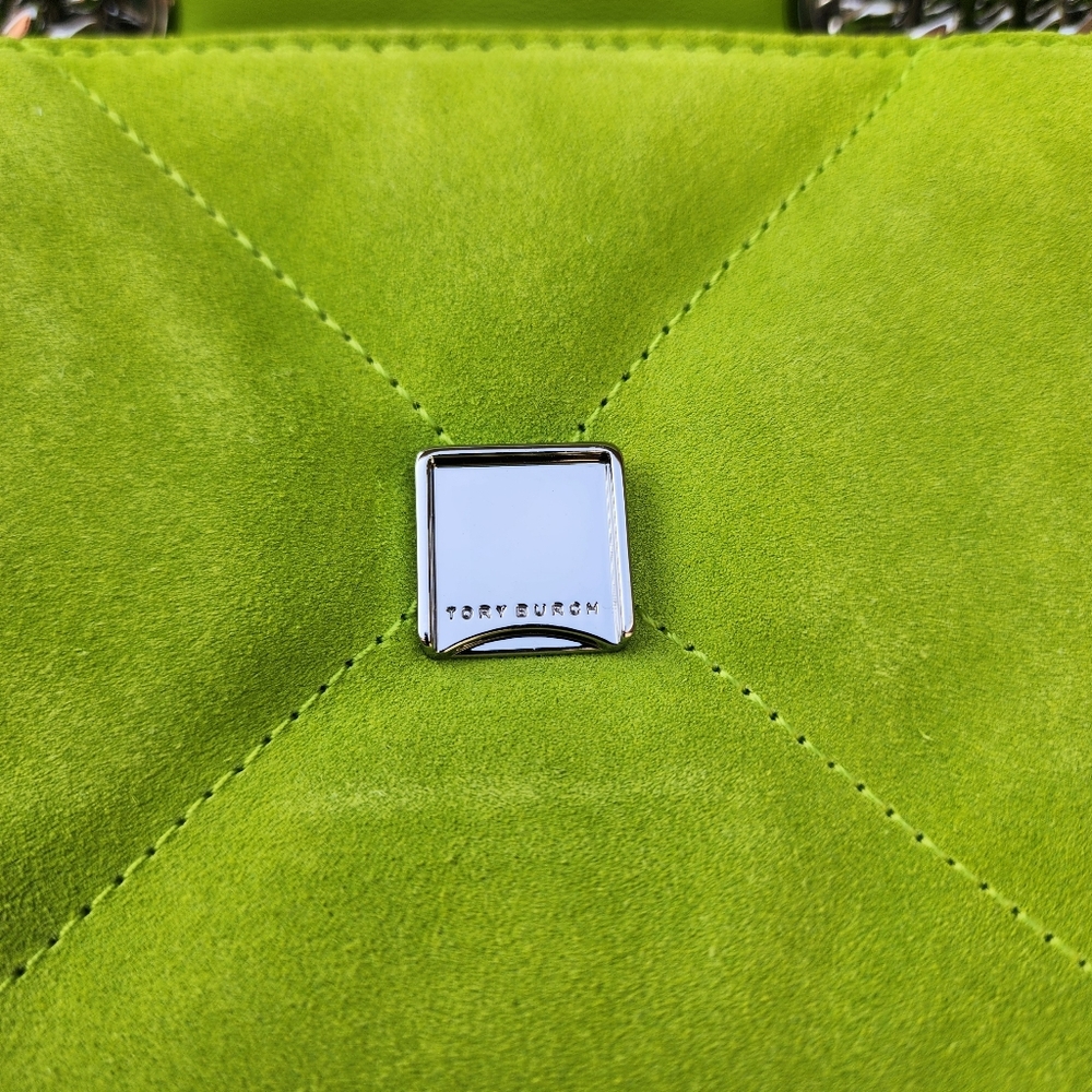Tory Burch Kira Diamond Quilt Suede Small Shoulder Bag Handbag- Lime Green NWT - Picture 13 of 16